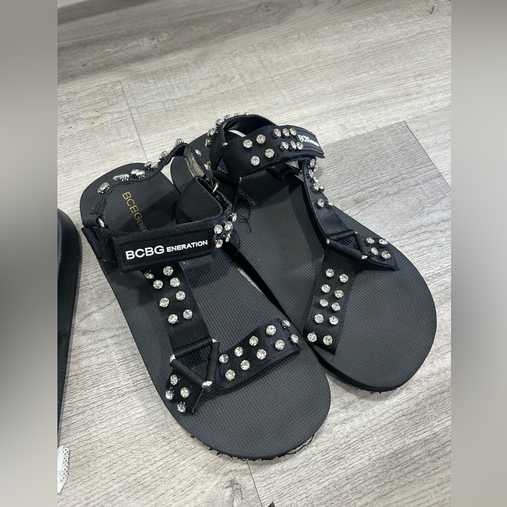 BCBGeneration Black Studded Thong Sandals